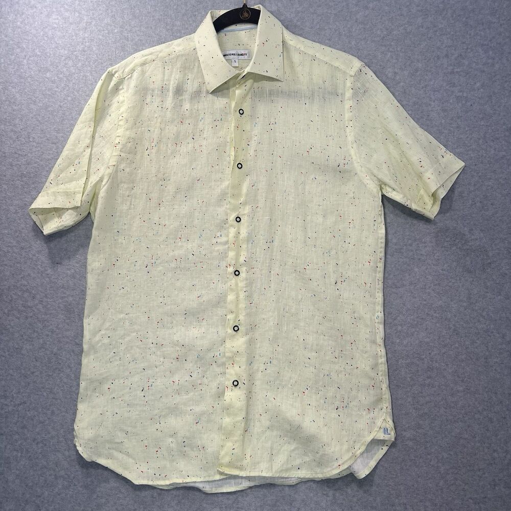 International Laundry Mens Button Down Shirt Size S light yellow Linen speckled